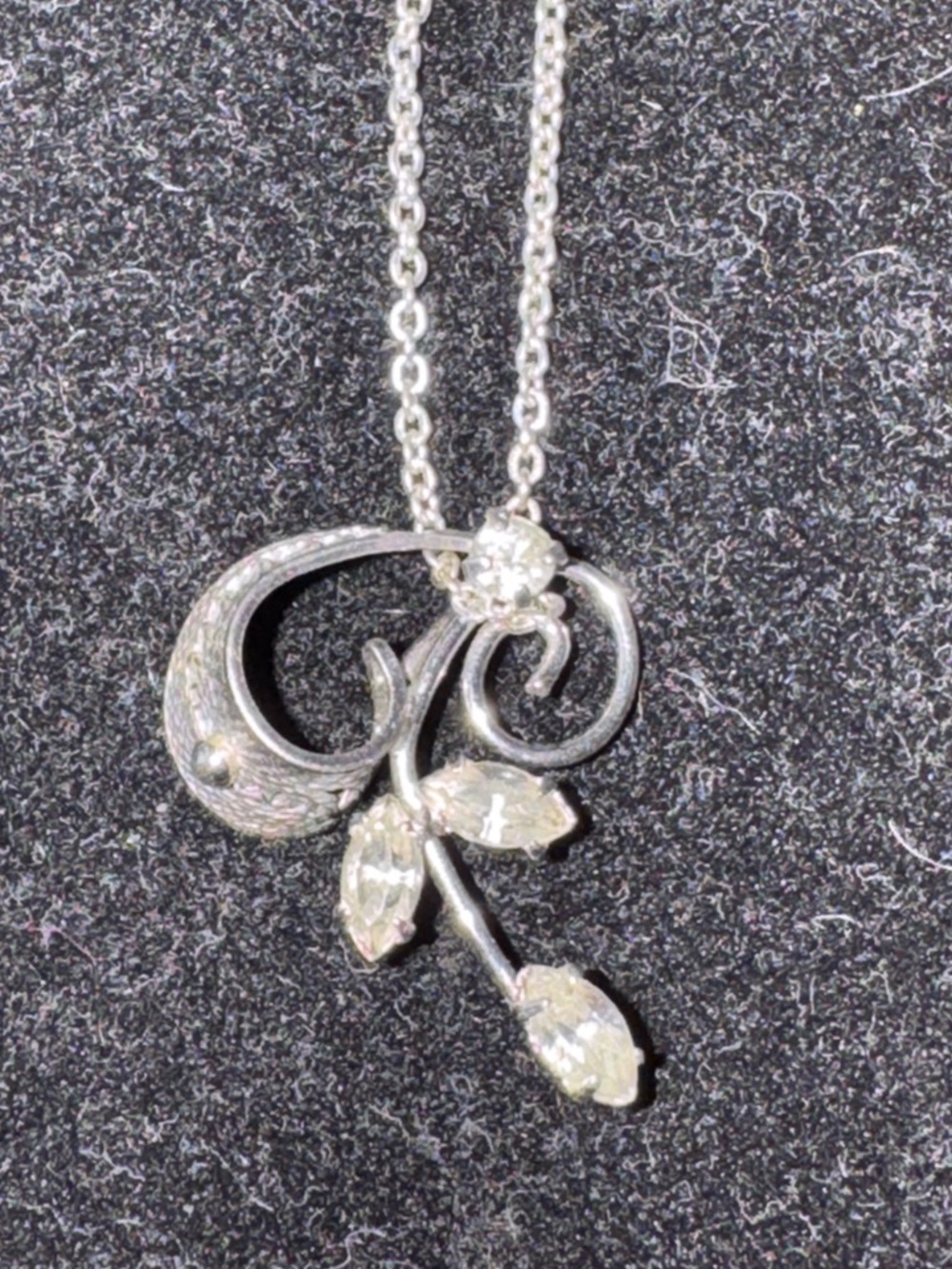 Floral Scroll Rhinestone Pendant Necklace | Vintage Inspired Silver Tone